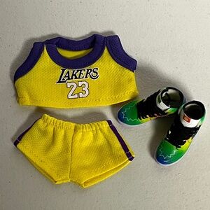 LA Lakers 23 Jersey Sneaker 3 Piece Outfit For Labubu Sneakers Yellow Purple